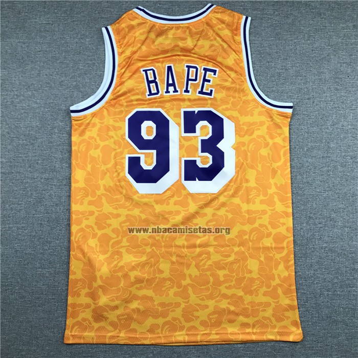Camiseta Los Angeles Lakers Bape NO 93 Mitchell & Ness Amarillo
